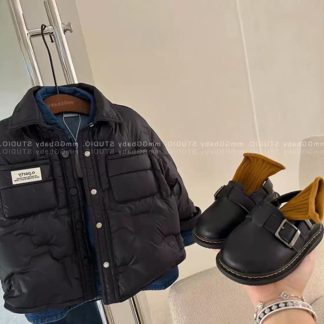 YRF-0070 儿童时尚黑色韩版冬季秋冬加厚中童派町休闲轻薄防寒服