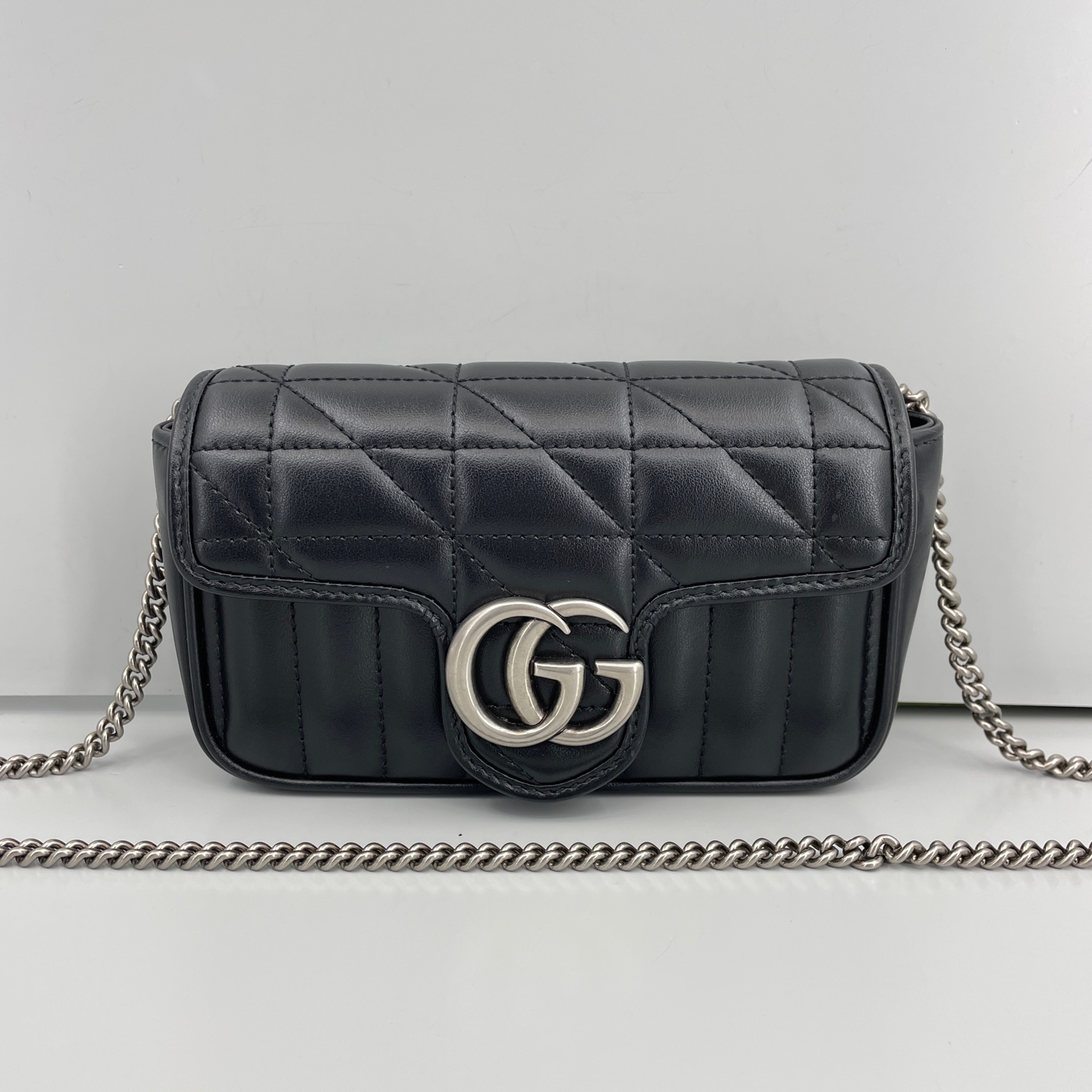 95新 GUCCI/古驰 优选/马蒙迷你黑银链条包/16×10×4/Z110910