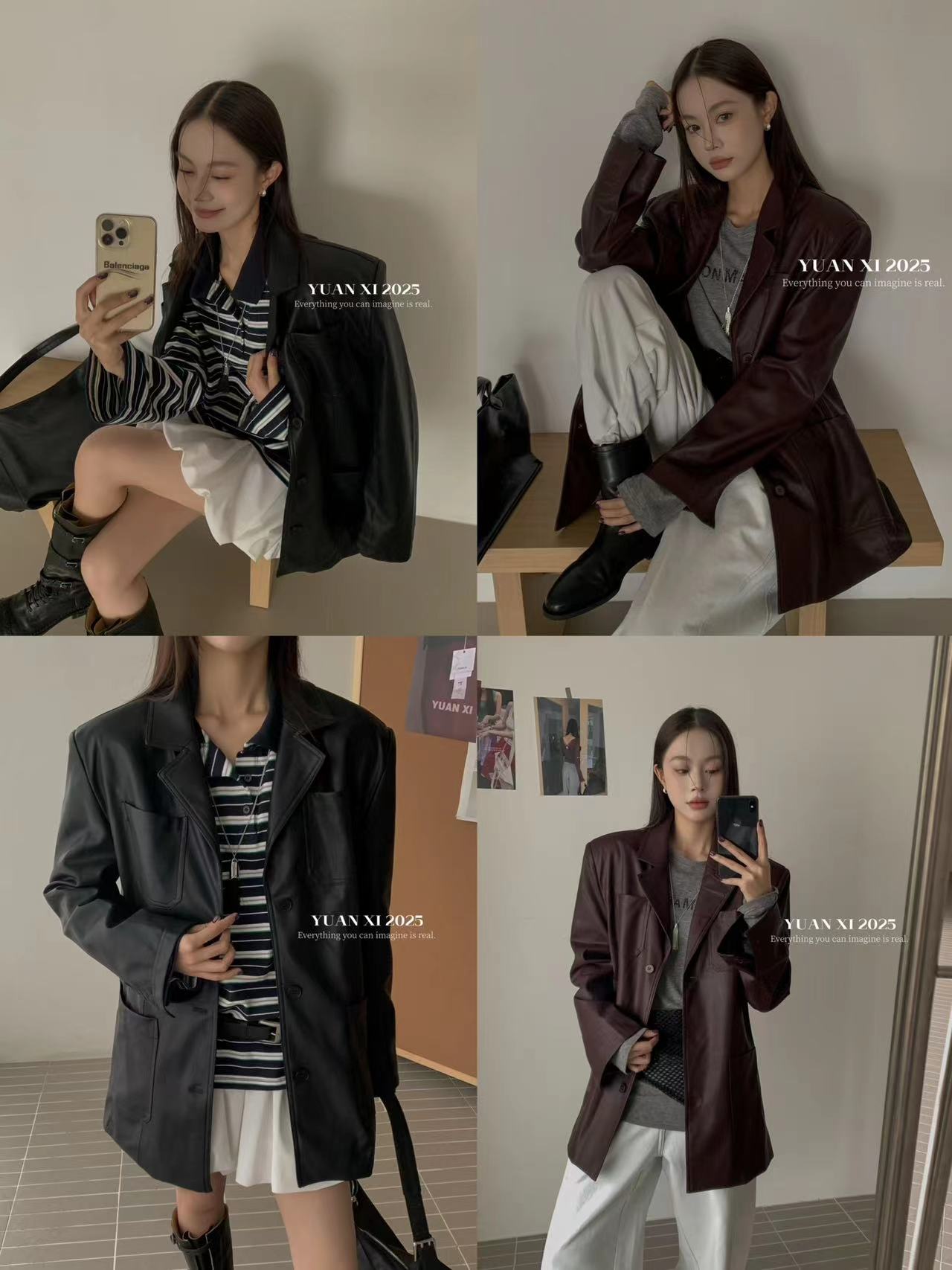 元熙四冬季福利-8133#复古老钱翻领西装皮衣外套