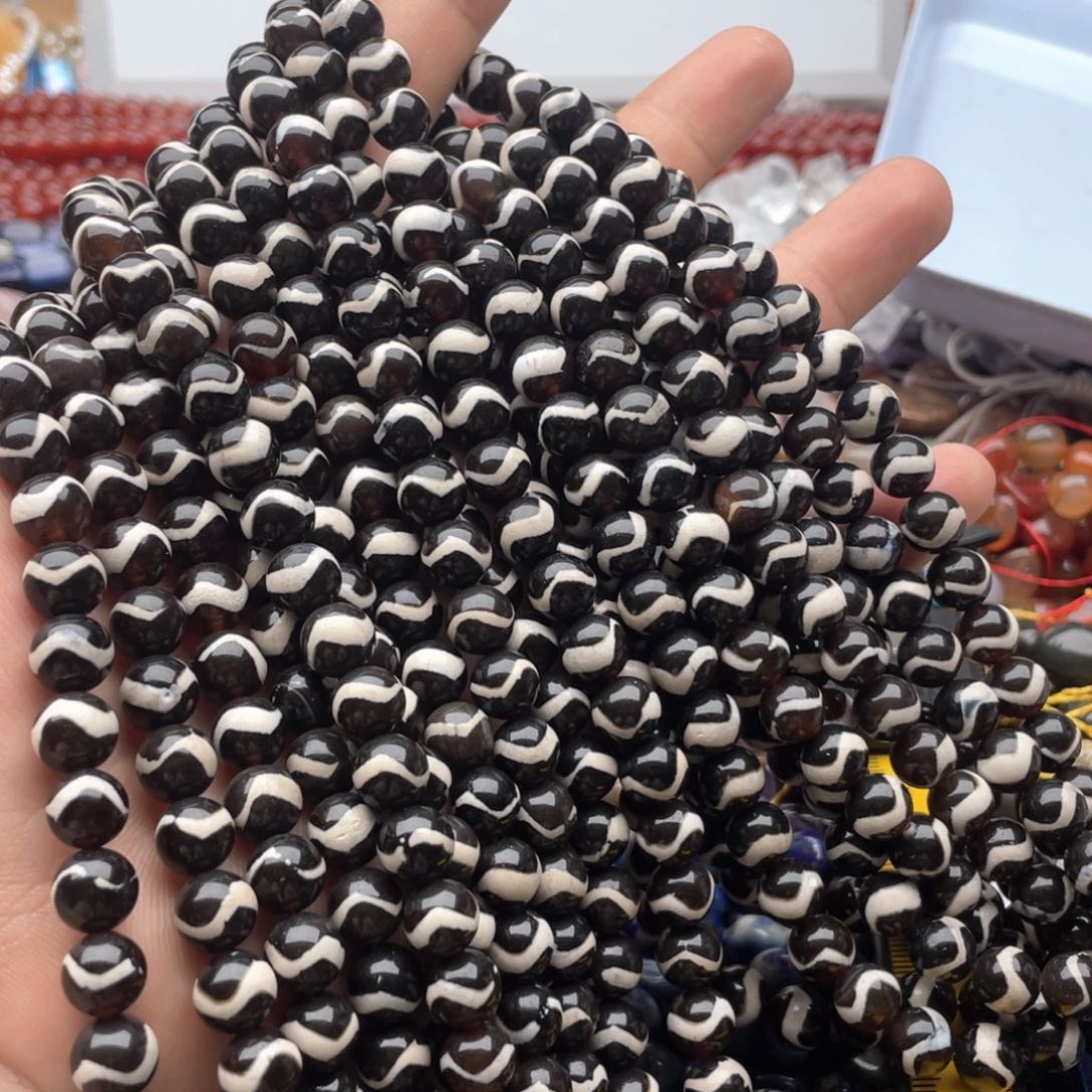 玛瑙/玉髓合金珠宝半成品一条装卡8mm花皮玛瑙圆珠