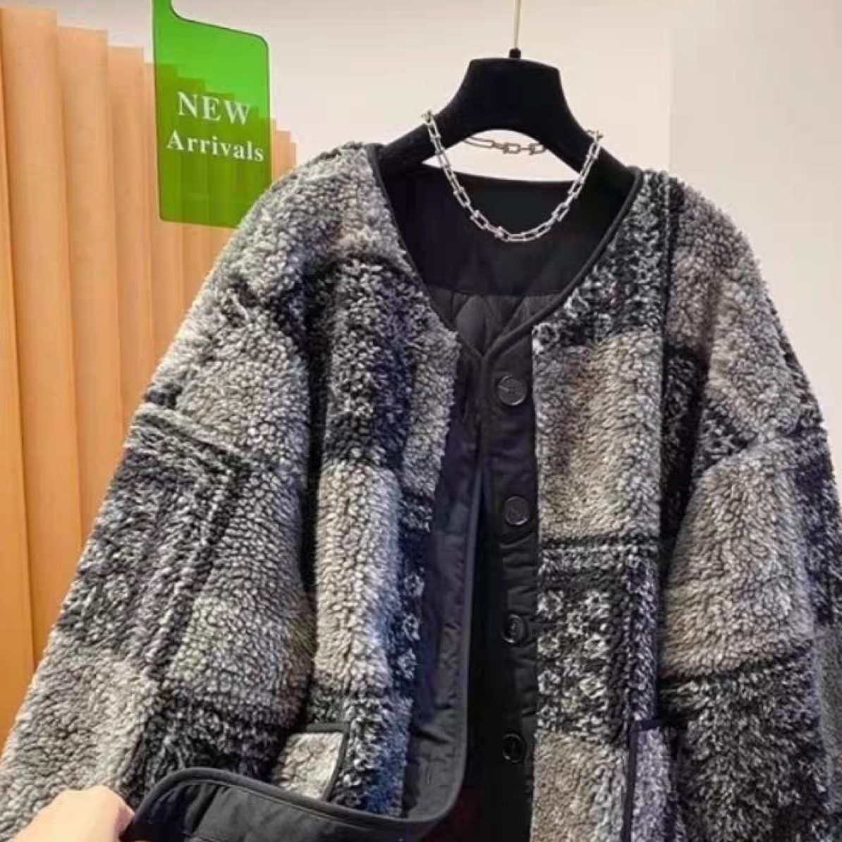 （羊糕毛潮牌外套加里布）时尚街头宽松大众百搭