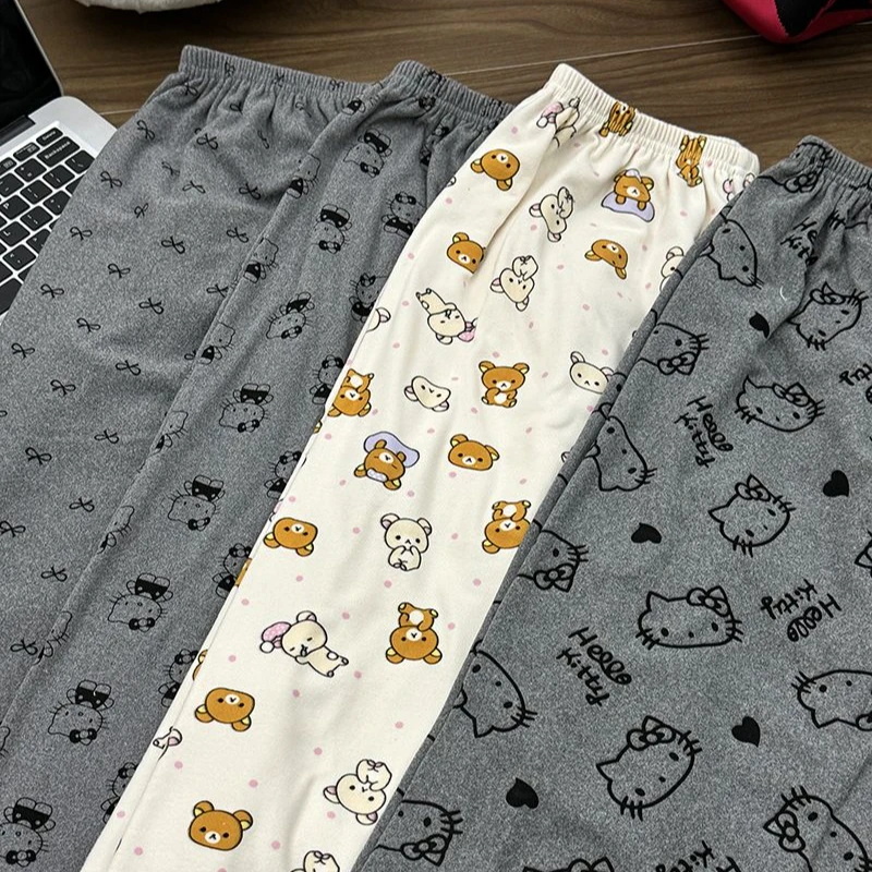 德绒睡裤女春秋季冬款保暖可爱卡通可外穿直筒宽松居家休闲遛弯裤