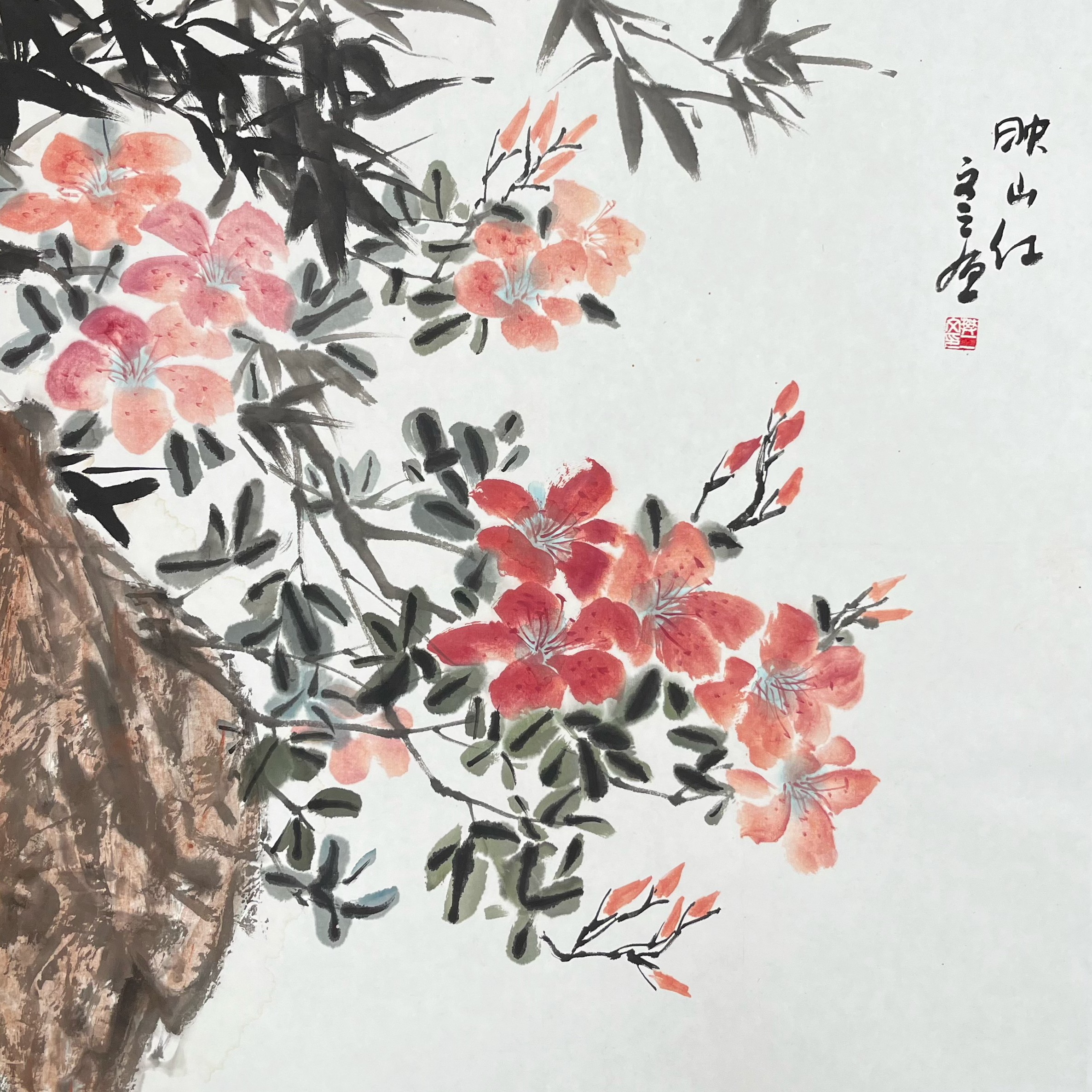 张大风艺术馆  樊文之绘画作品《映山红》F11，尺寸68X68cm