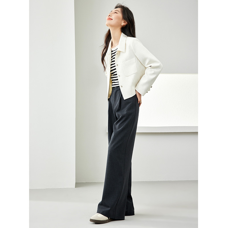 梵希蔓含亚麻优雅小香风外套秋单排扣开衫POLO领上衣M5913