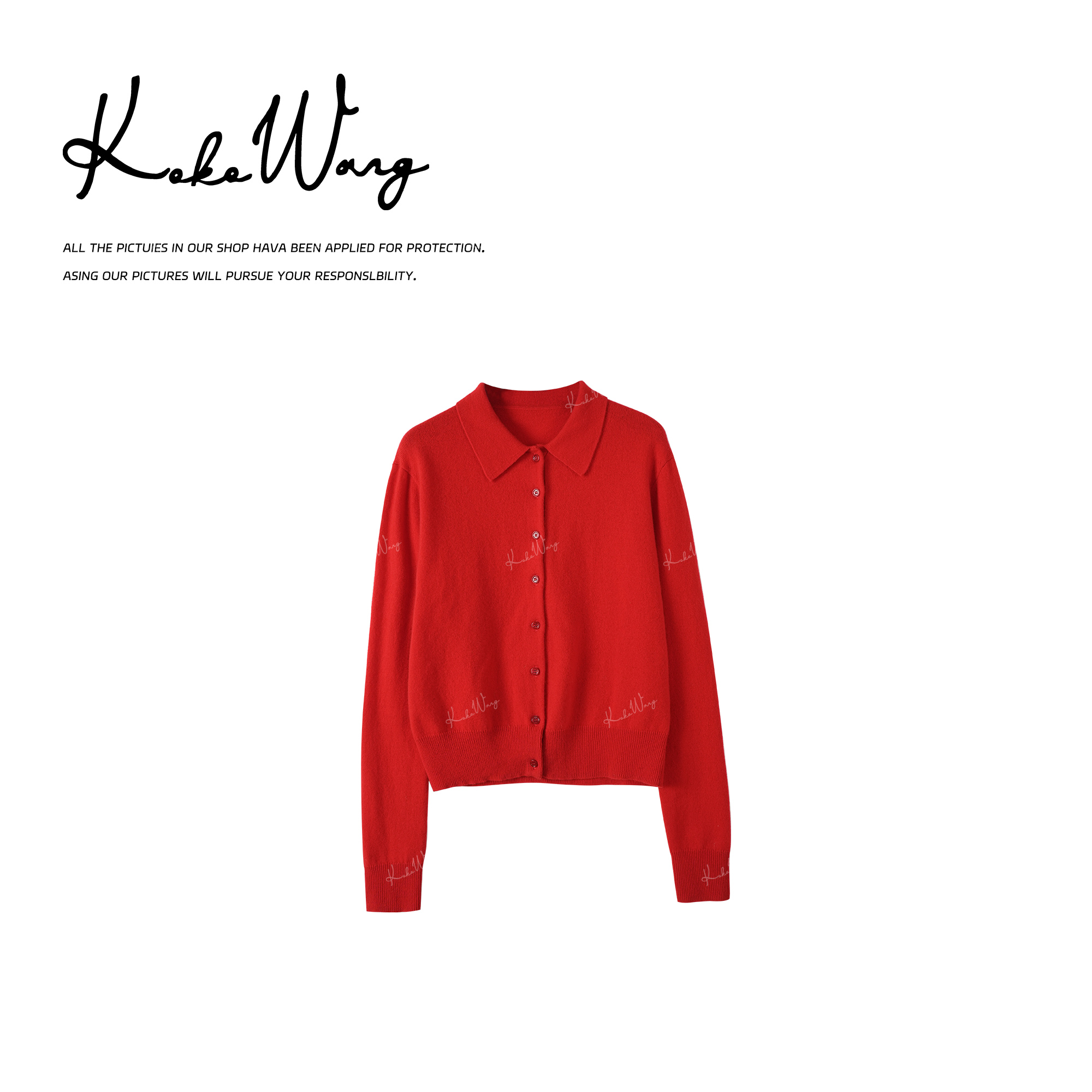 KOKO WANG秋冬高级感240克重100羊毛polo领针织开衫X4225K21W43