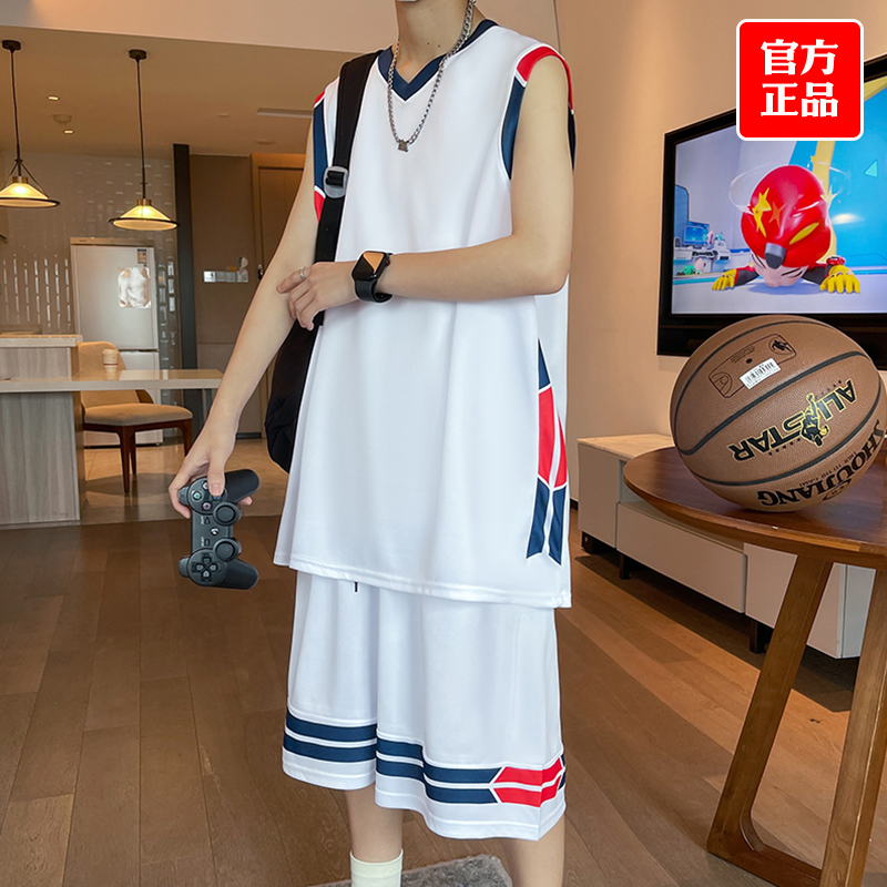 篮球服套装夏季薄款男生运动休闲背心短裤一套初高中学生宽松T恤