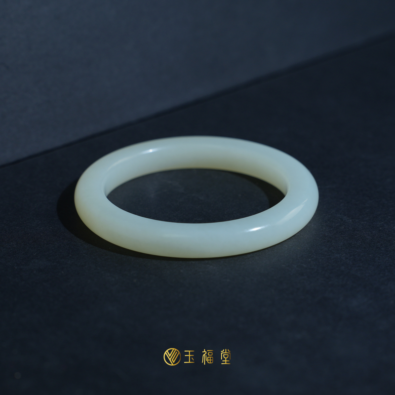 【细条特价】玉福堂 | 新疆和田玉且末高青白玉手镯 | 美人条55mm