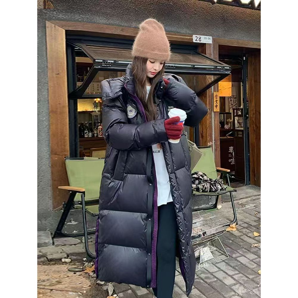 MM冬季加厚长款情侣款撞色连帽羽绒服2482款