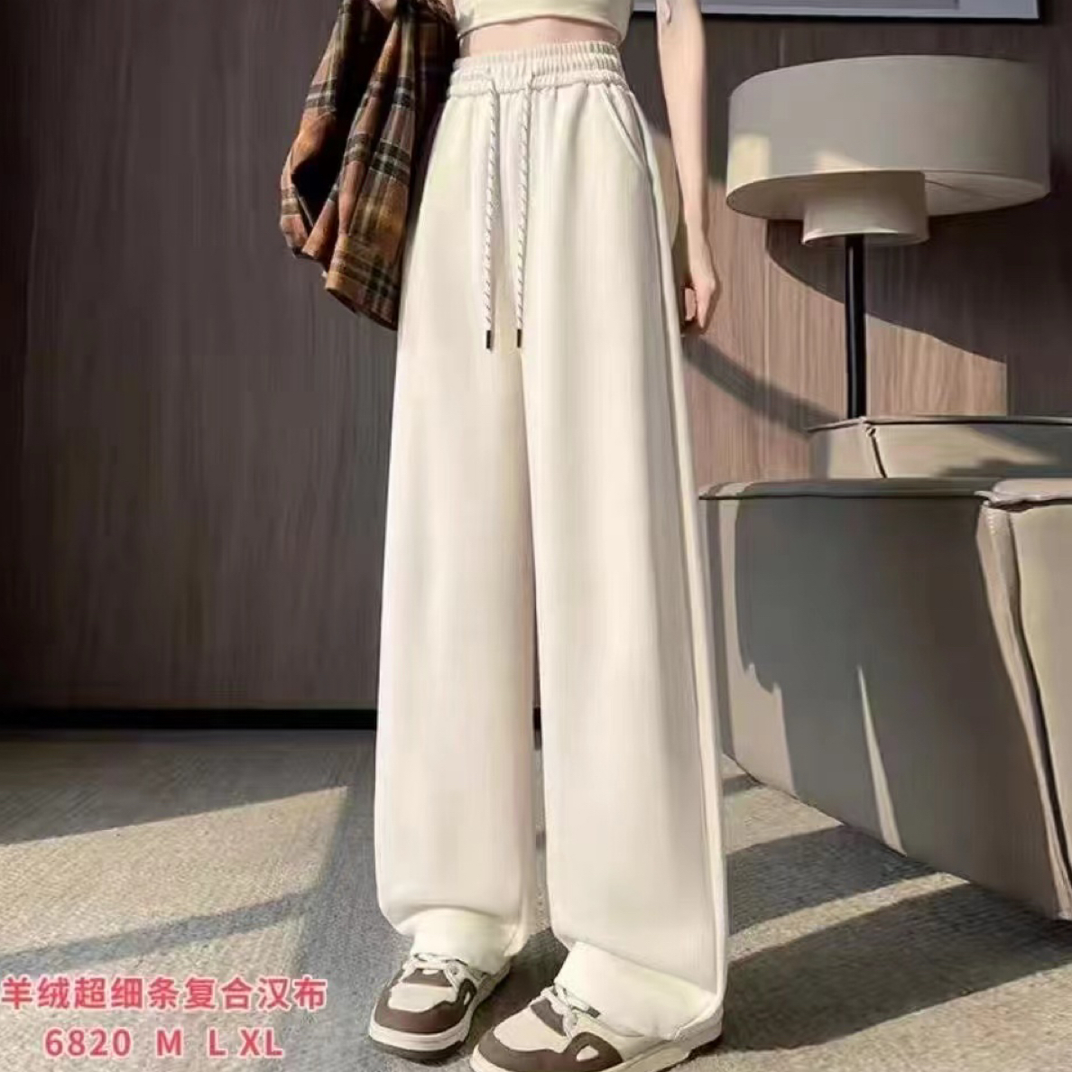 6820超细条汗布直筒休闲糯米裤