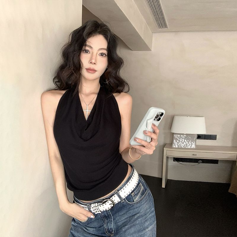 RJVO新款2025扭绳荡领挂脖露背背心