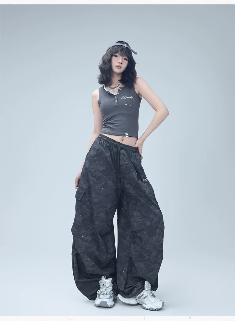 街舞潮牌户外机能街头暗格运动裤嘻哈三褶跳舞宽松运动裤潮