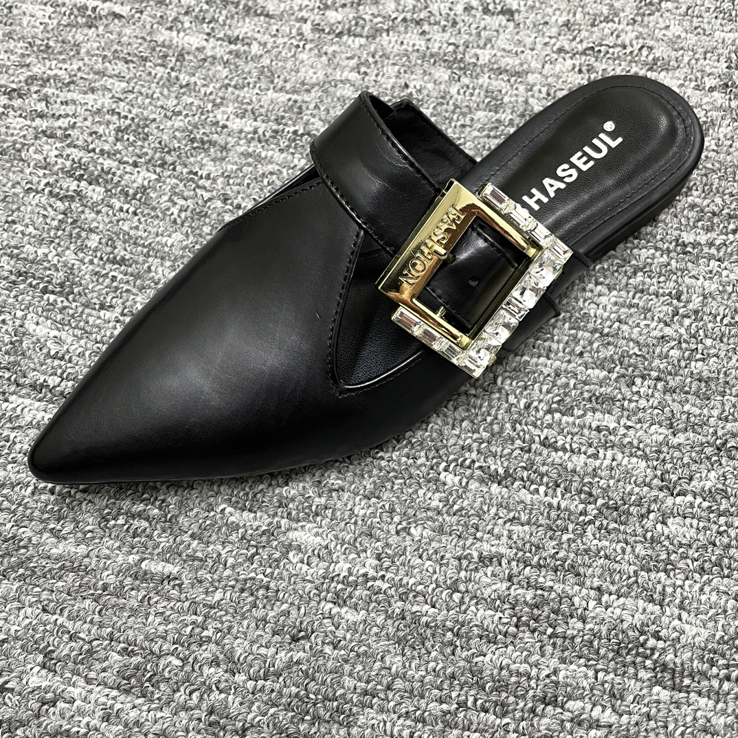 断码特价胎牛皮平跟女拖鞋