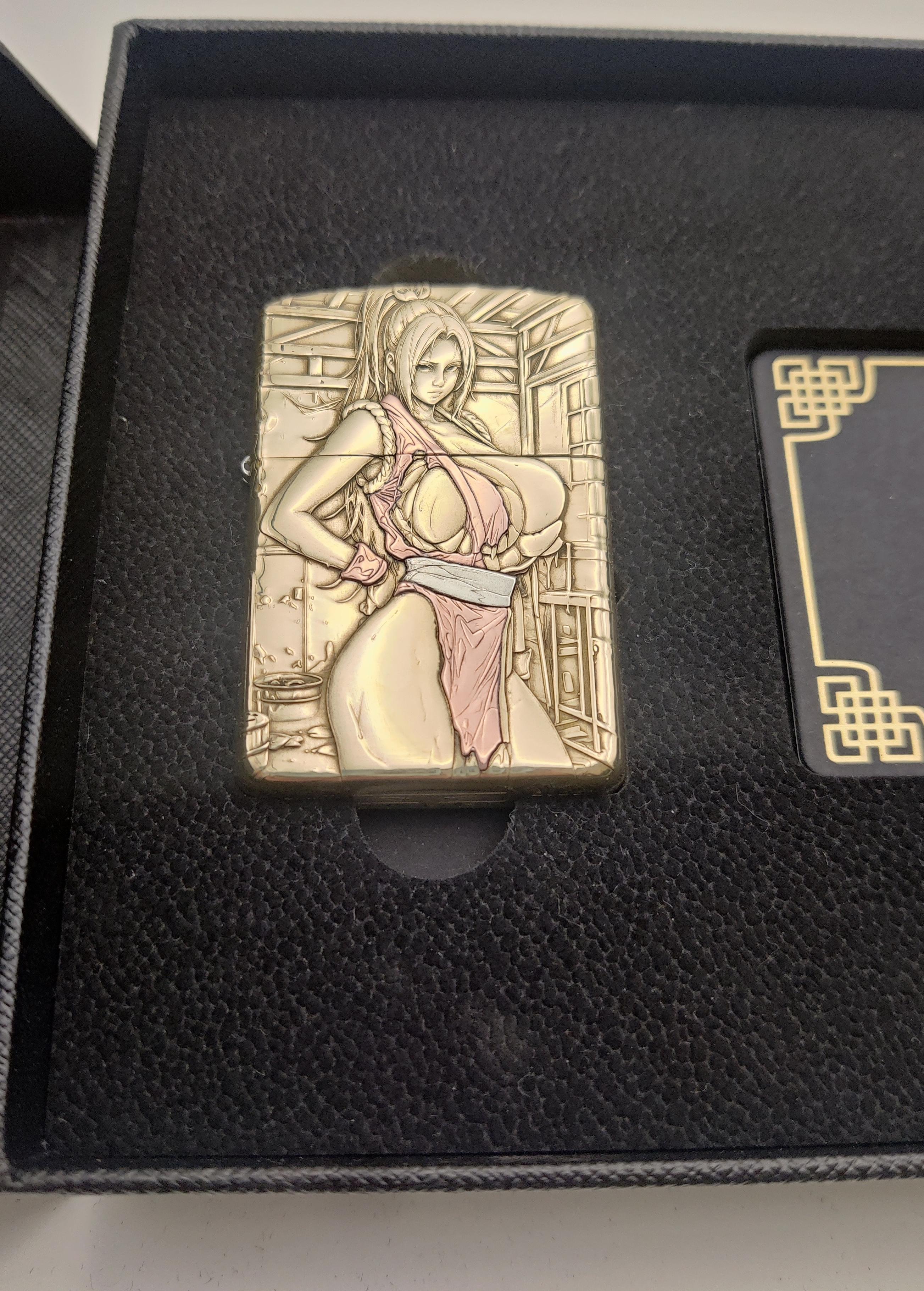 902S三代机爆衣不知火舞浮雕镶嵌黄铜防风打火机送男友节日礼物