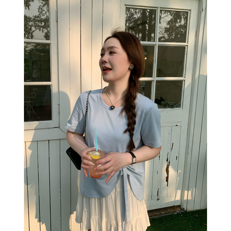 NANJIE/楠姐【漫不经心】舒适百搭夏季显瘦系带圆领上衣半裙套装