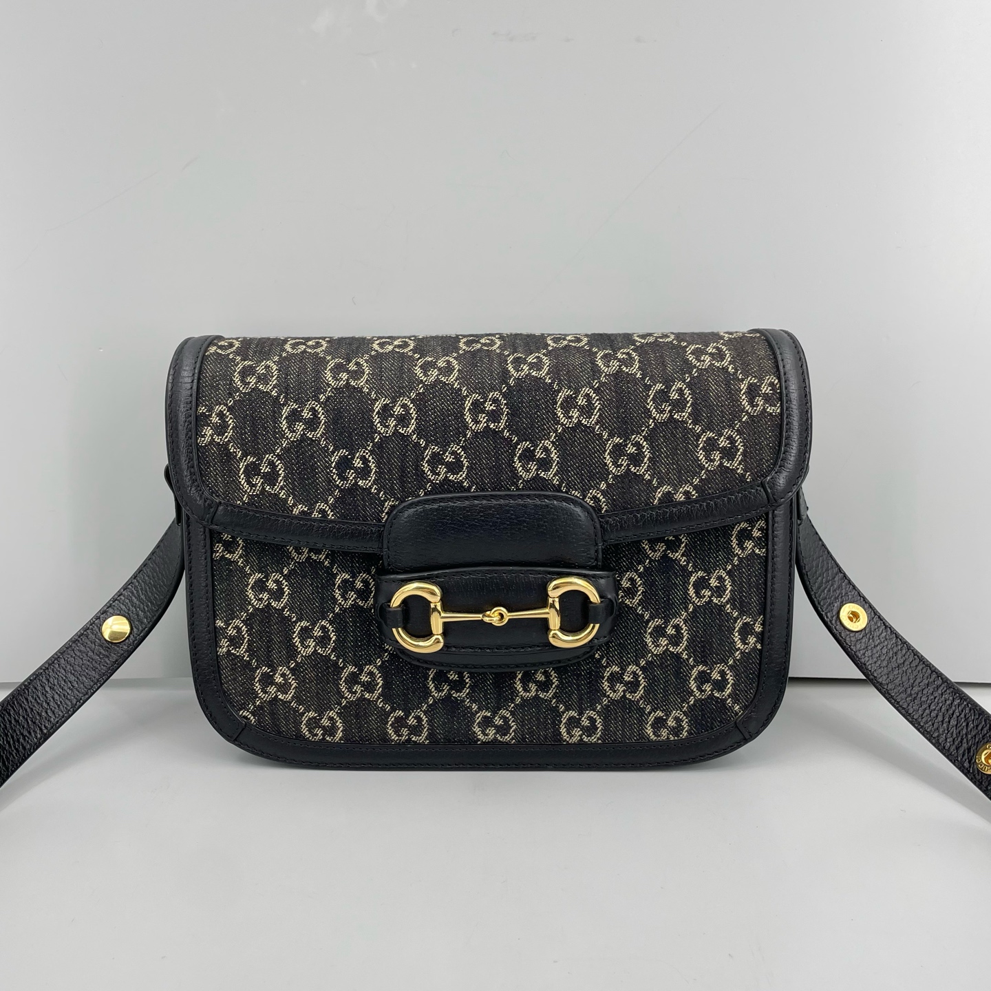 95新 GUCCI/古驰 优选/1955中号黑色单宁老花马鞍包黑标036/25x18