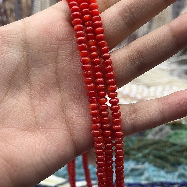 未镶嵌玛瑙/玉髓珠宝半成品一条5mm左右血贝算盘珠