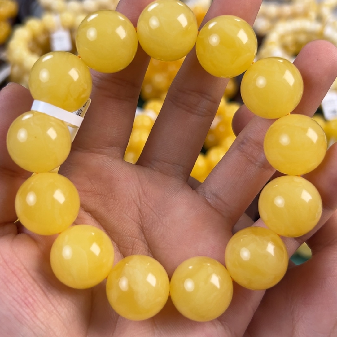 琥珀未镶嵌手链44.4g焦皮同料圆珠18mm jyy