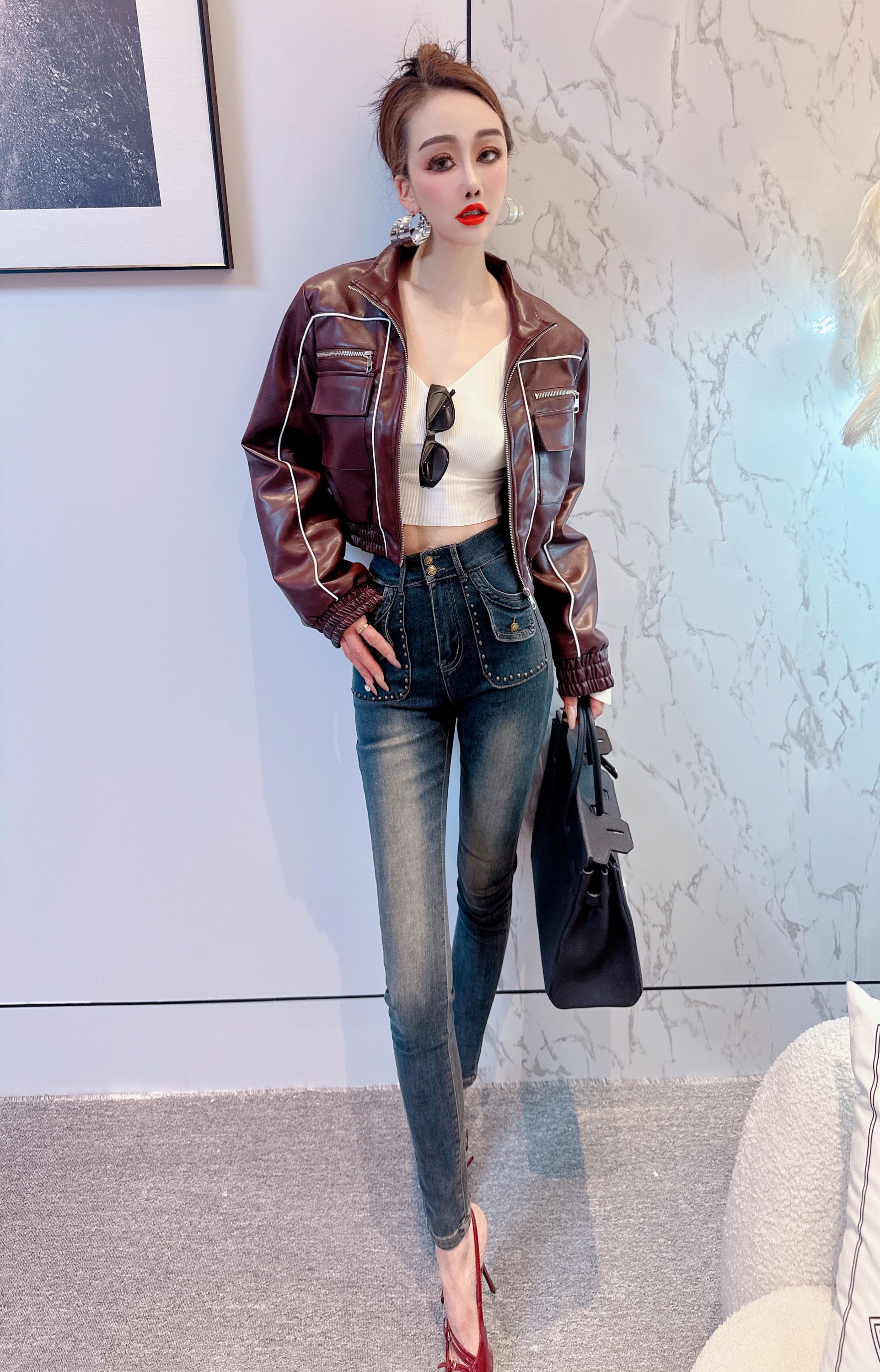 子艳WEIFAN春季小众设计师款宽松气质显瘦百搭立领外套