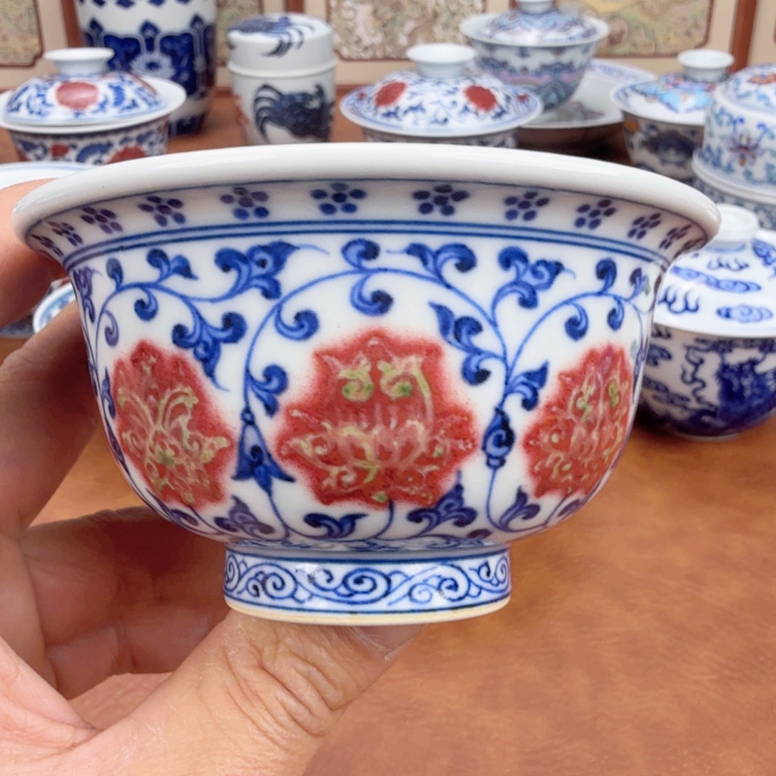 摆件陶青花瓷器压手杯