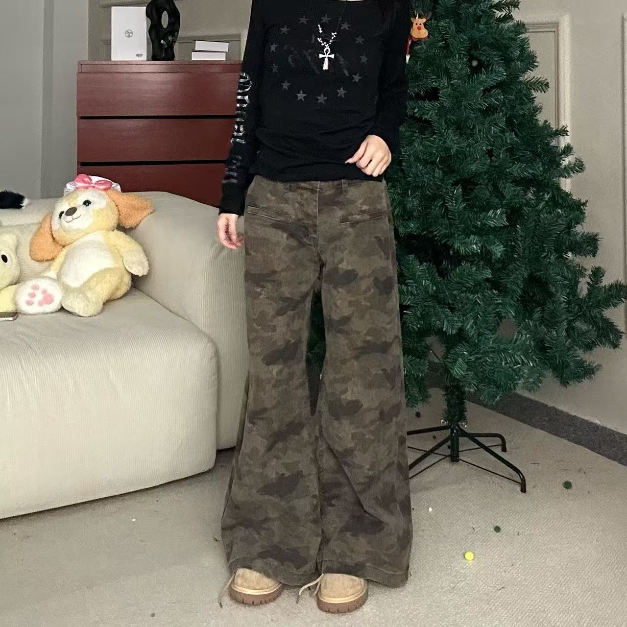 Pp【直筒迷彩裤】美式复古低腰迷彩裤宽松做旧高街设计长裤K250105