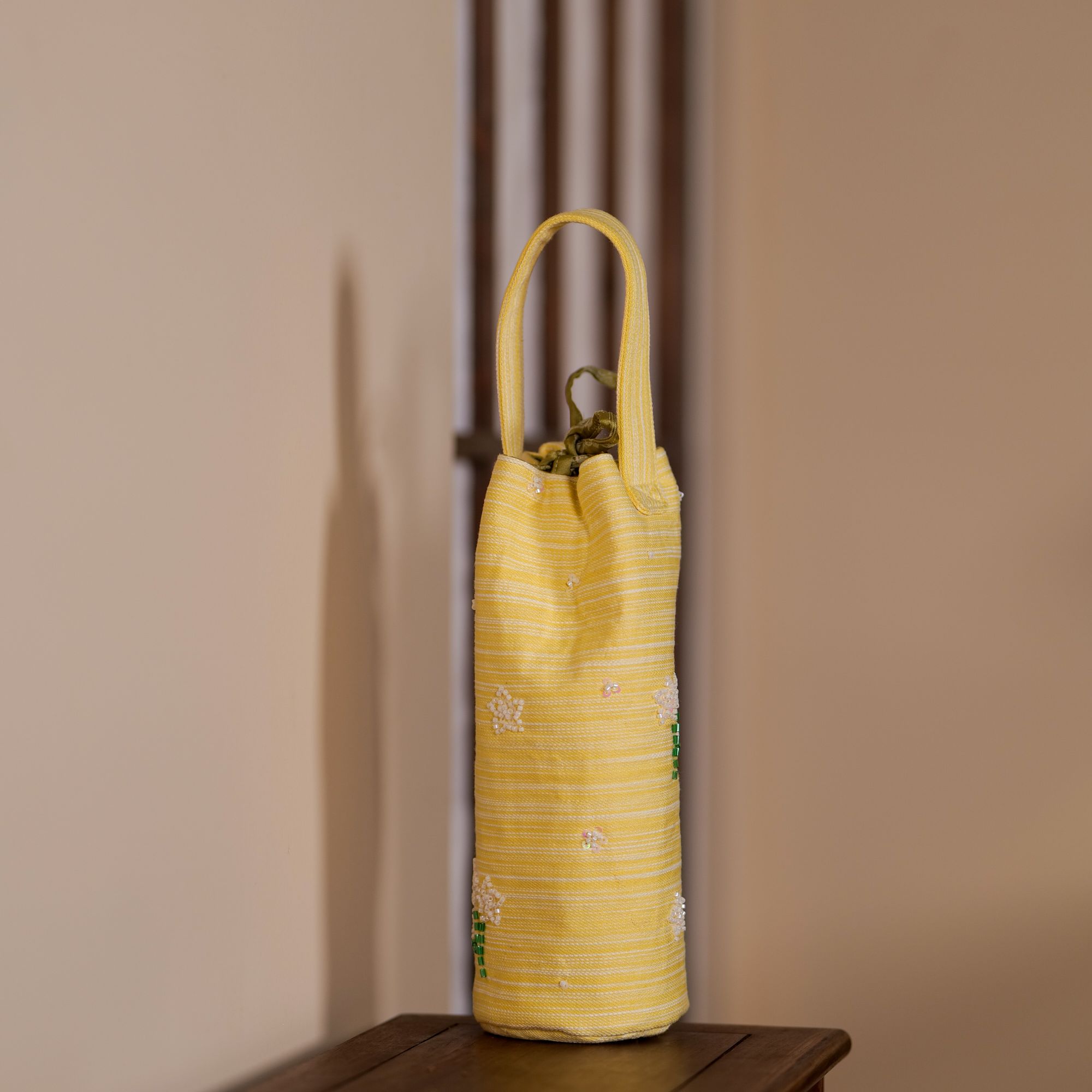 QBS0177 七宝烧 黄色花卉钉珠福利款传家壶袋