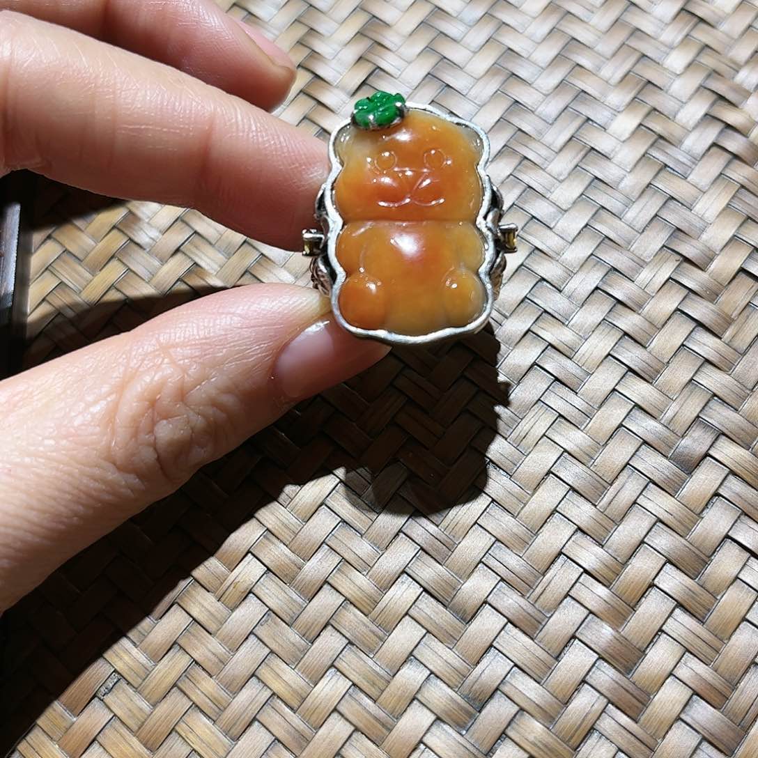 翡翠戒指银S925镶嵌个性十足时尚