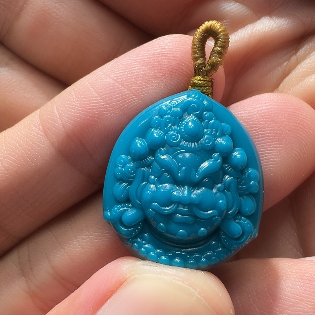 琉璃颈饰黄财暴力蓝吊坠