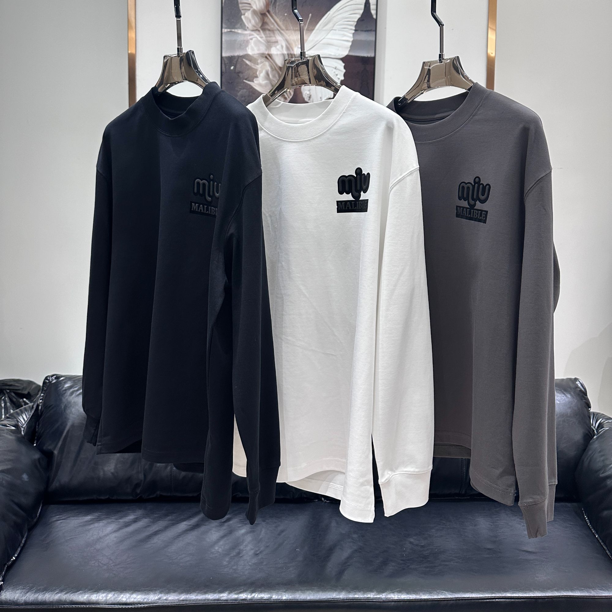 秋冬新款3D立体泡芙发泡植绒时尚百搭T恤宽松圆领长袖T恤ZJN88007