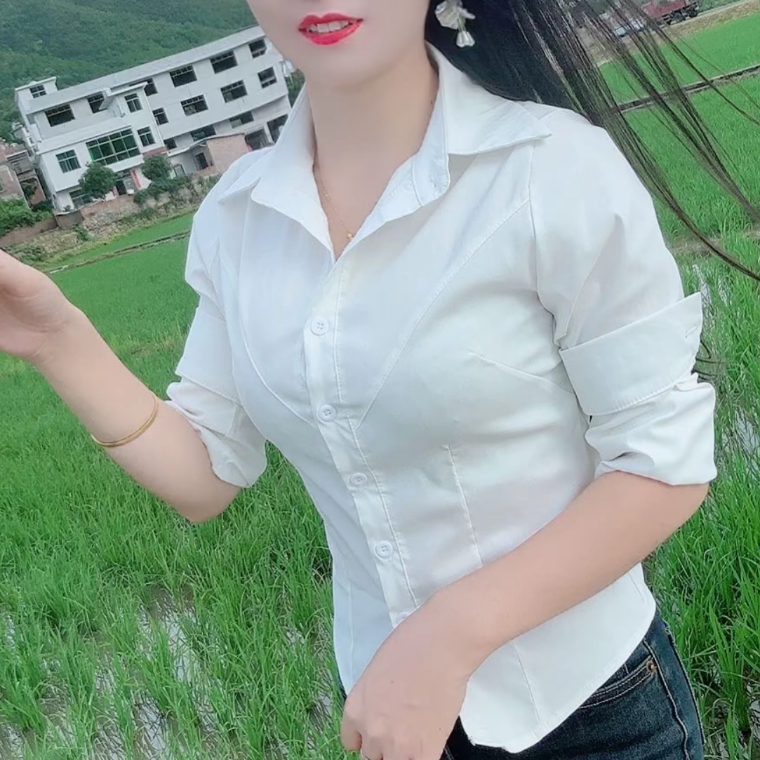 收腰显瘦长袖白色衬衫夏季薄款气质洋气女款外穿上衣