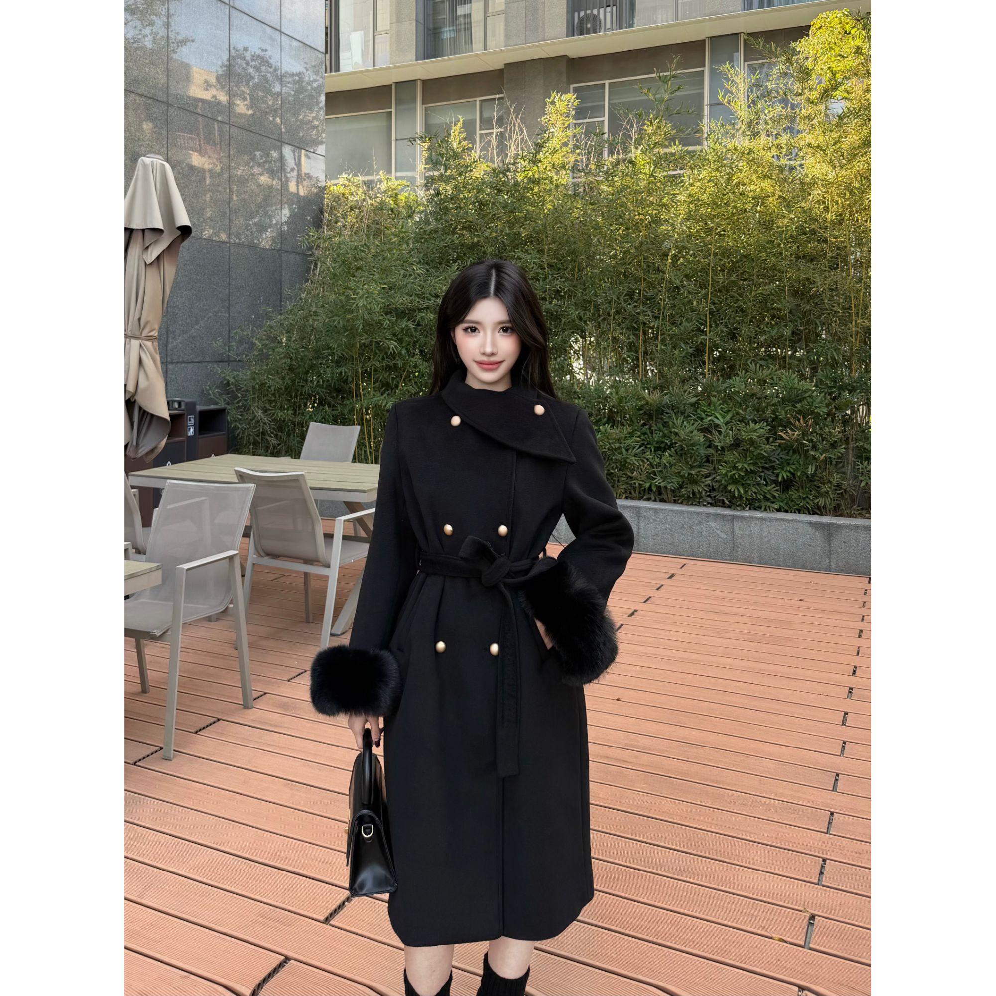 夹棉款【财阀千金】中长款大衣秋冬气质显瘦收腰羊毛外套百搭赫本风