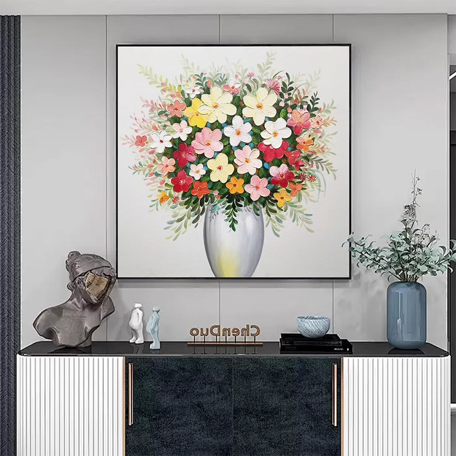 《花好月圆》轻奢风油画装饰画适用于客厅餐厅卧室