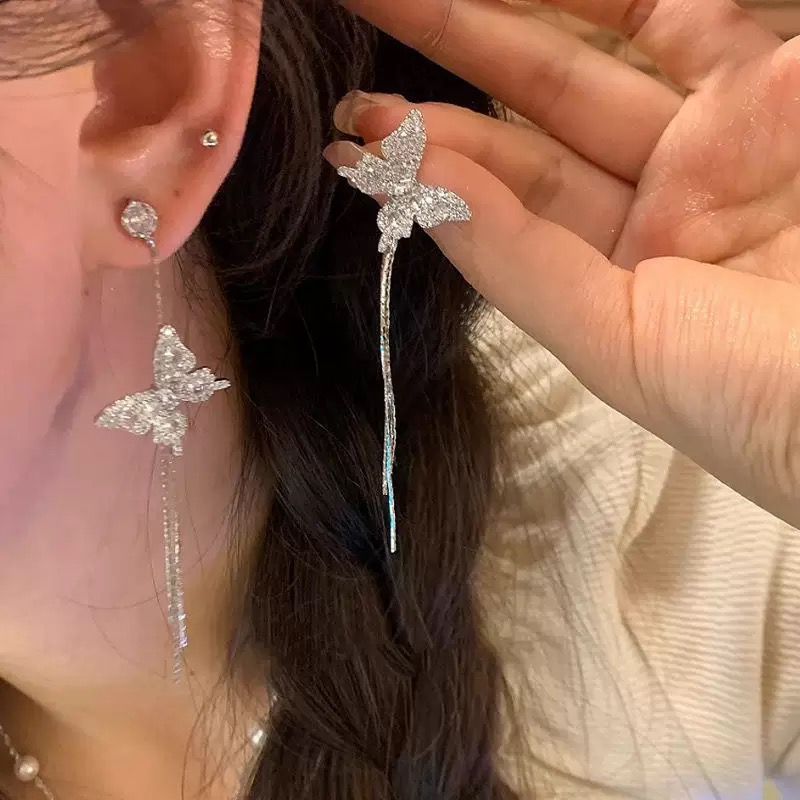 钛钢耳饰 日韩银色女甜美耳环仙气小众两戴精致耳饰长款1633