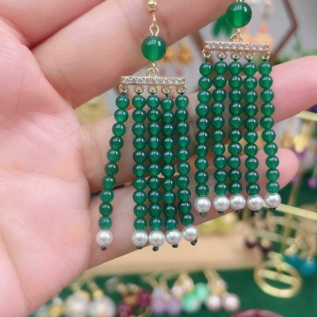 玛瑙/玉髓合金耳饰