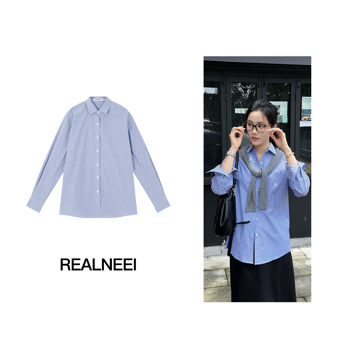 RL衬衫丨25年早秋新品极简99棉宽松设计感蓝色条纹衬衫22901