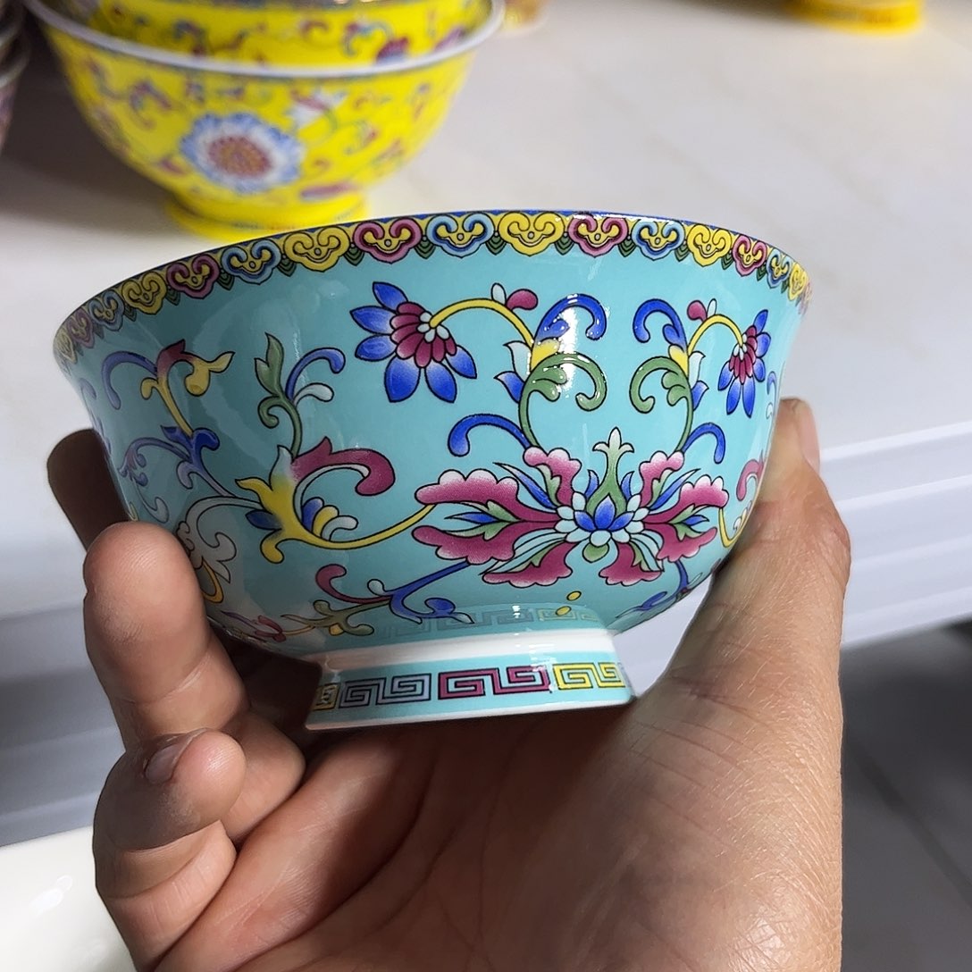 瓷片蓝色4.5寸碗十个微瑕