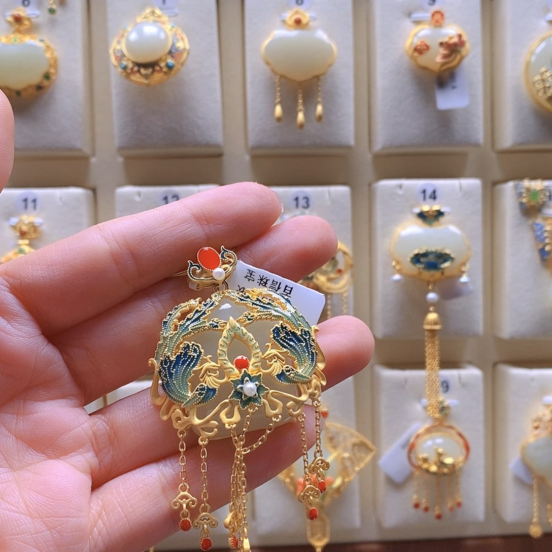 和田玉颈饰银S925镶嵌