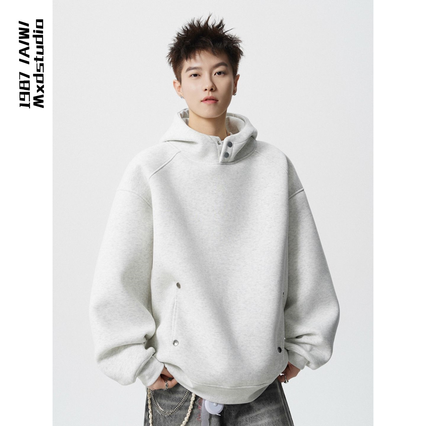 BBXX 重磅500g美式潮牌拼接解构简约连帽卫衣男秋冬加绒宽松外套