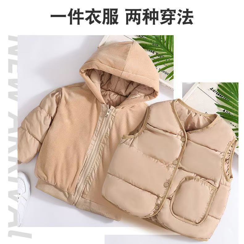 俩件套男冬季休闲单排扣儿童棉马甲套装韩版小童儿童纯色
