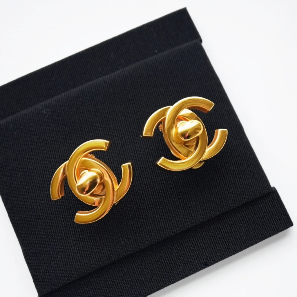 Chanel 金色书包扣耳夹