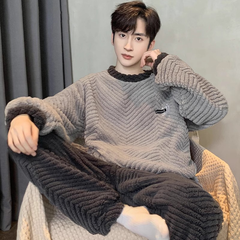 2025新款睡衣男士秋冬季珊瑚绒加厚加绒冬款冬天法兰绒家居服套装