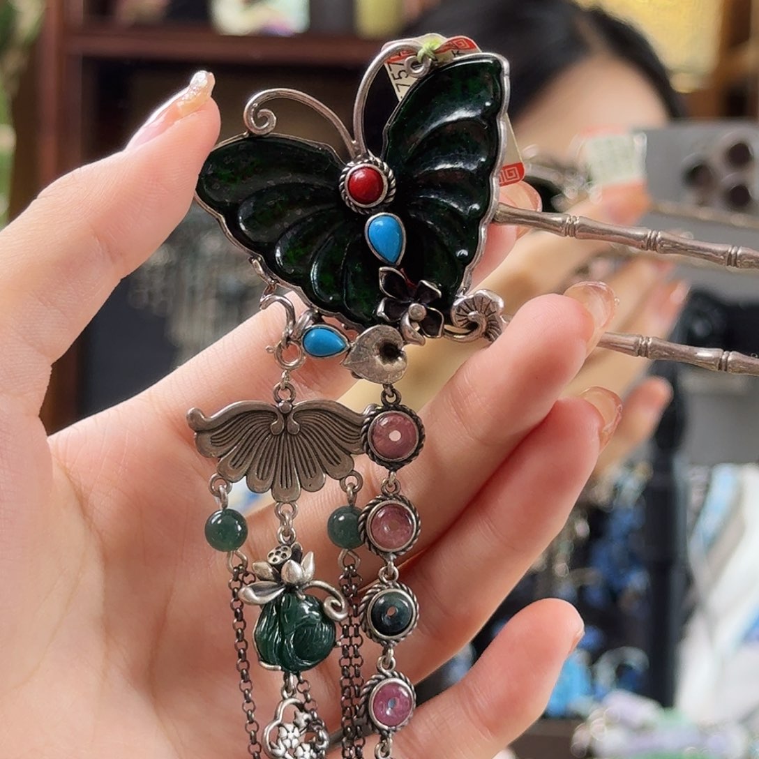 翡翠银S925镶嵌发饰