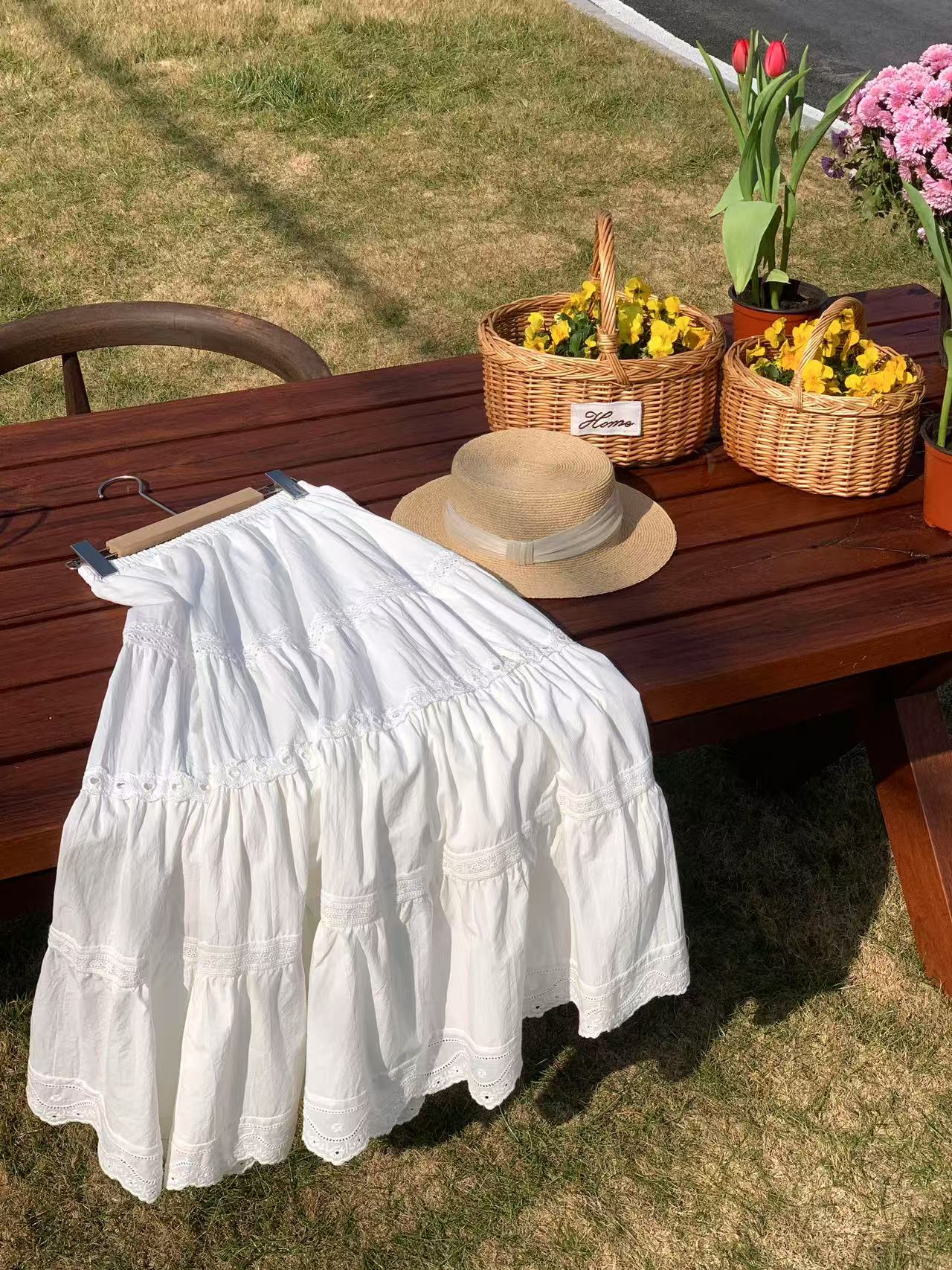 欧若风！白色镂空蕾丝边半身裙no.退no.换