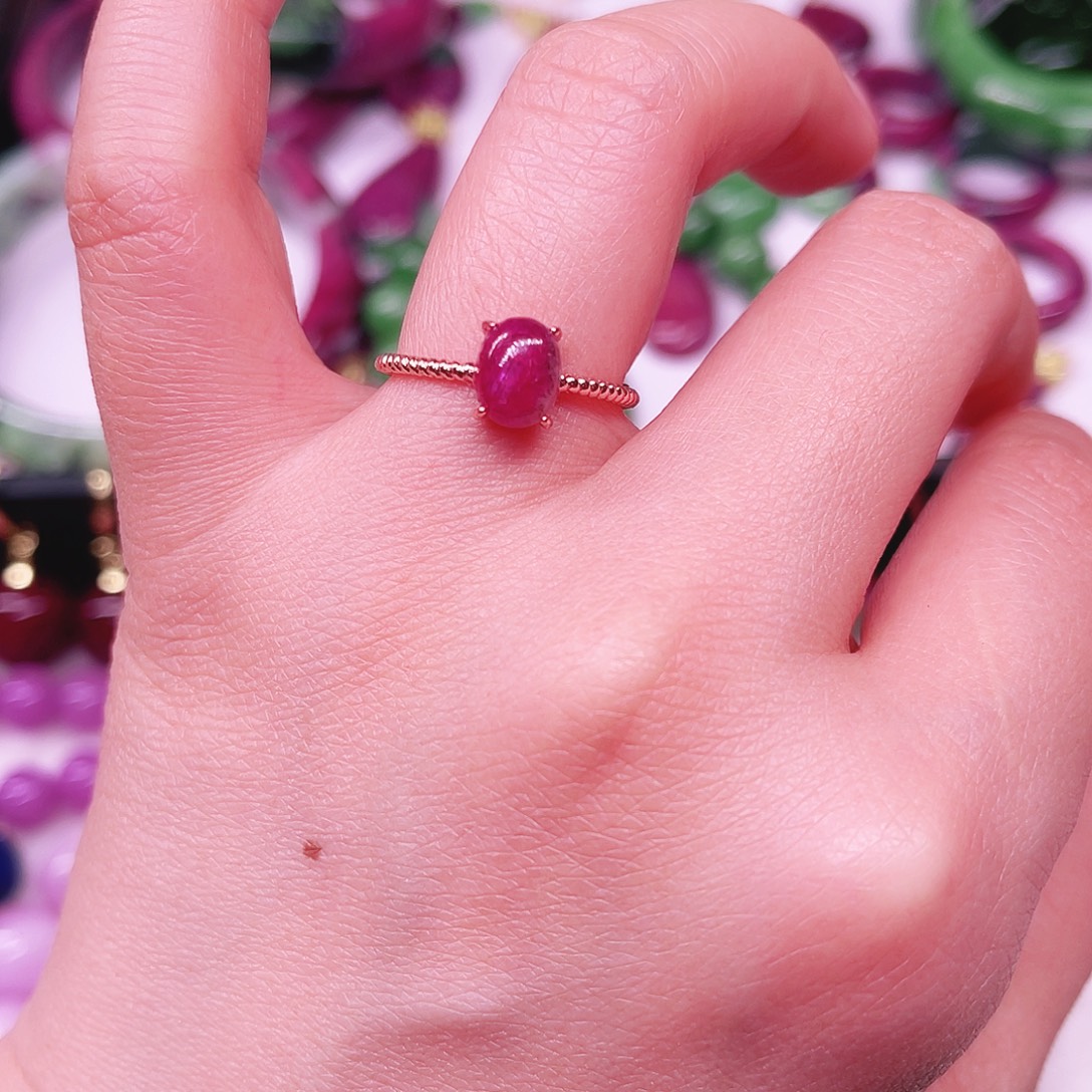 戒指红宝石银S925镶嵌