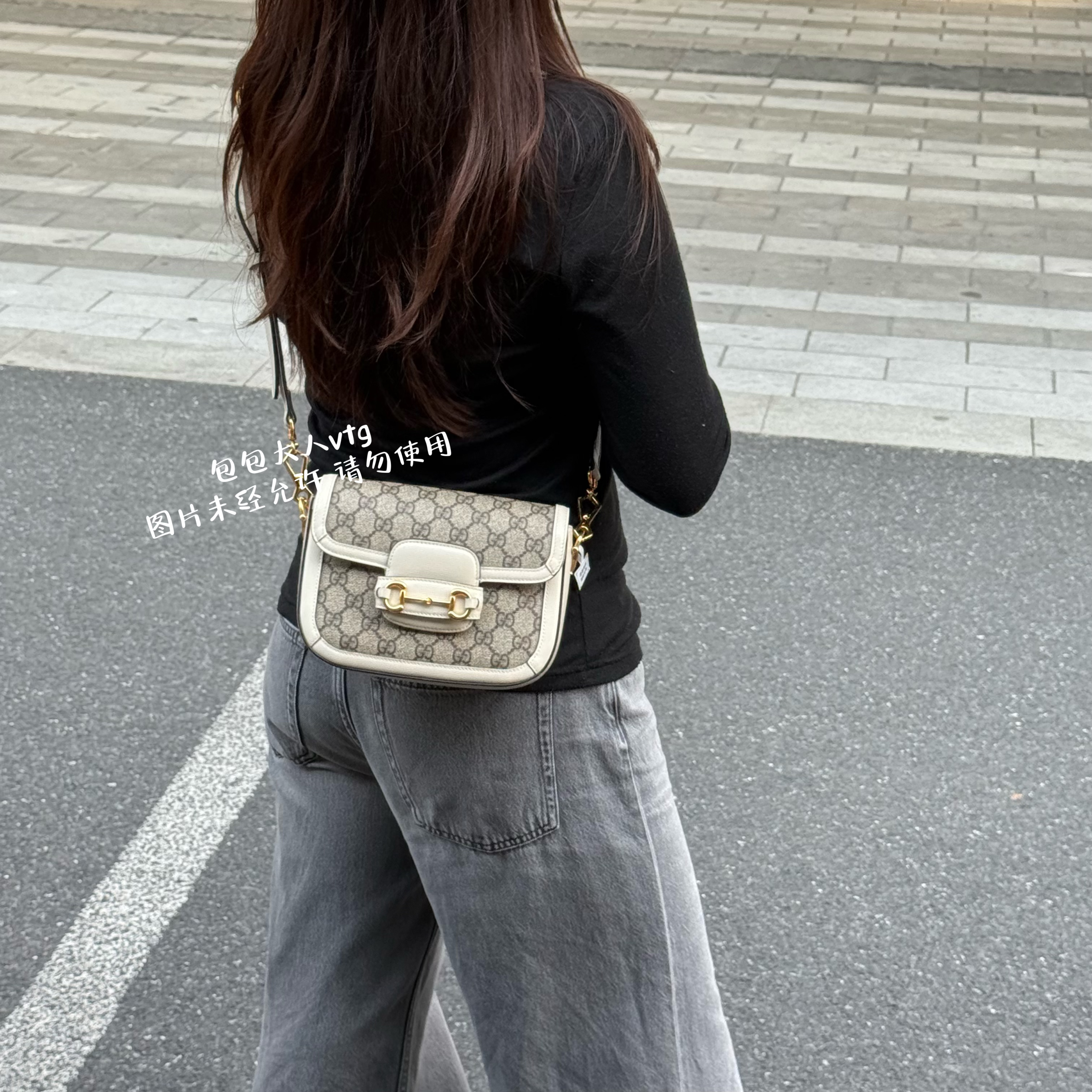 95新 GUCCI/古驰 （双肩带）白色老花小号1955单肩包