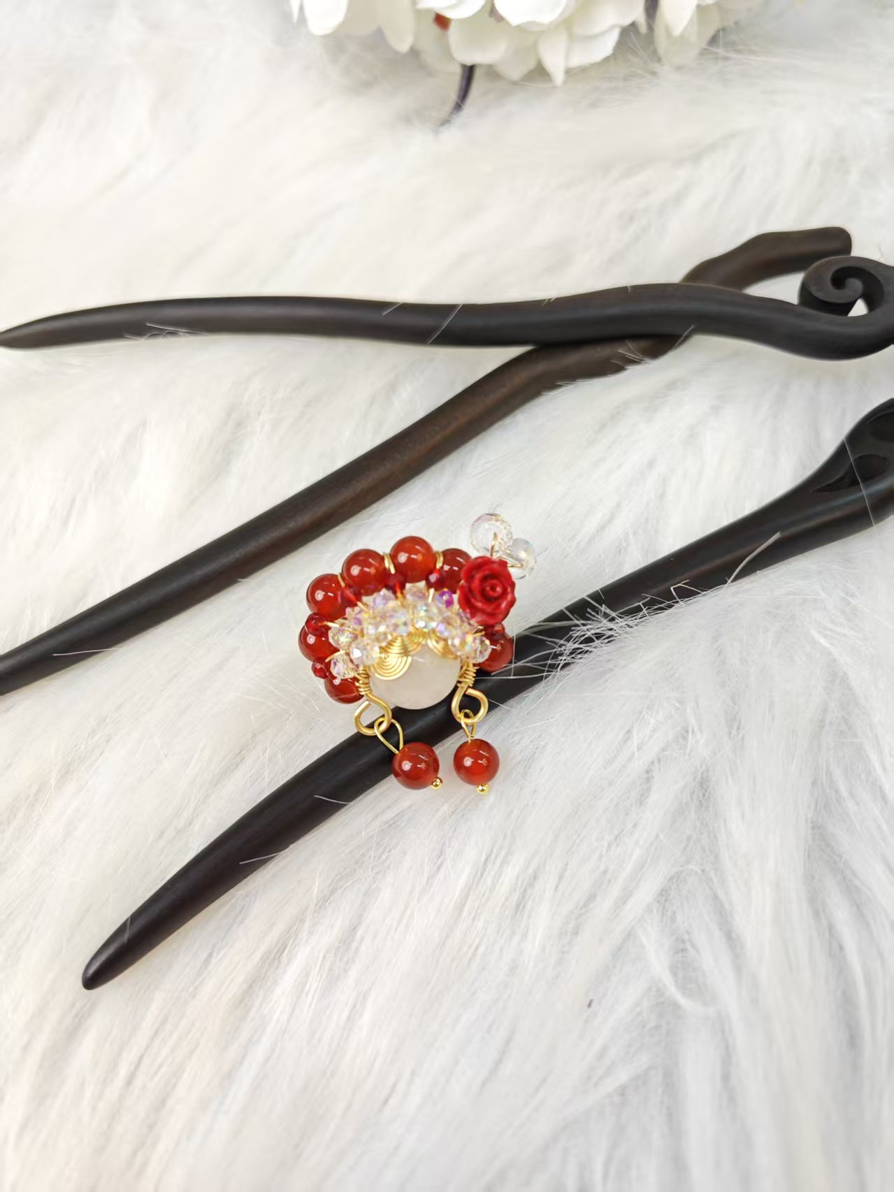 炑歌K392(戒)红色刀马旦气质手工发饰中式纯手工发簪