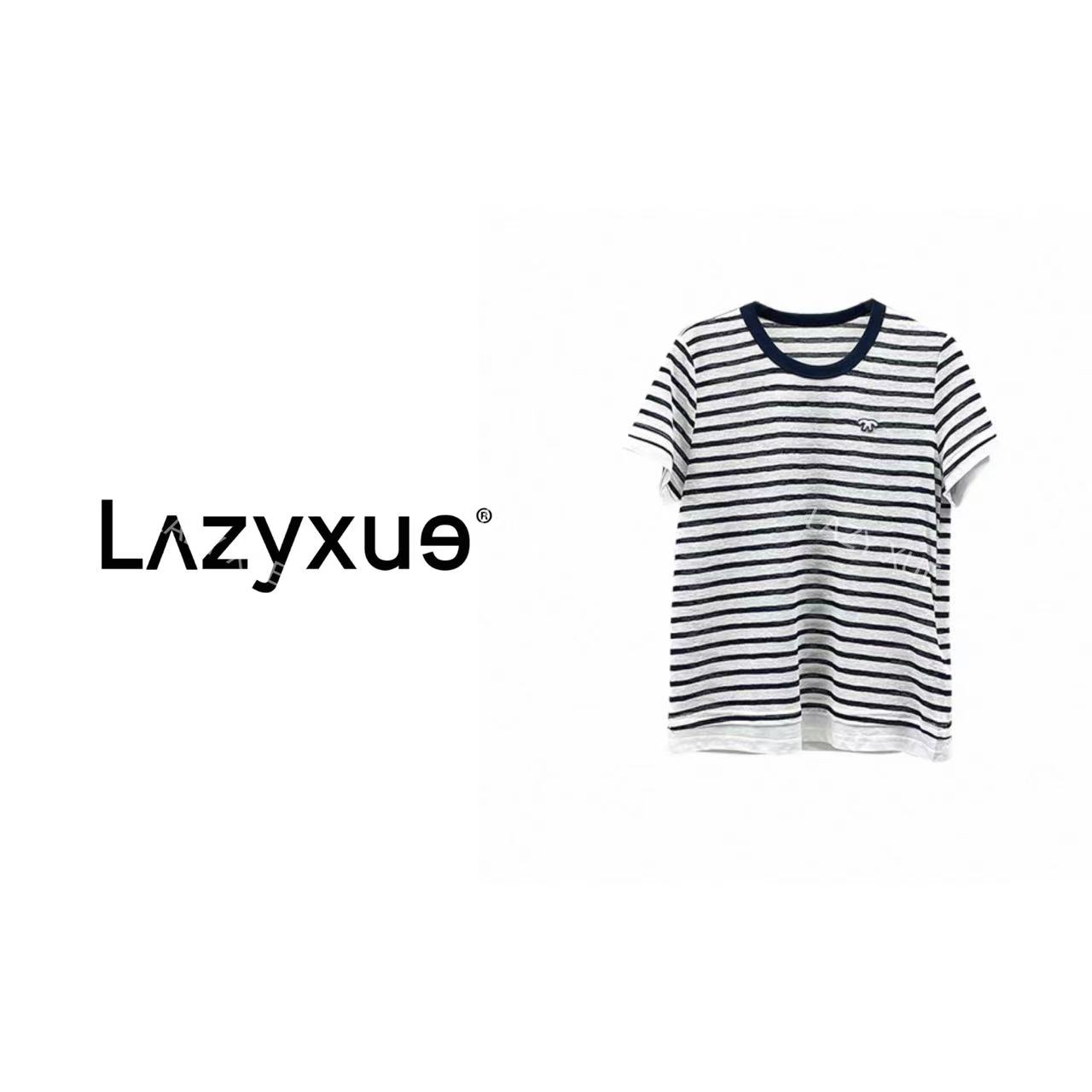 LAZYXUE薛懒懒/百搭撞色圆领简约黑白毛针织衫短袖针织衫 90002