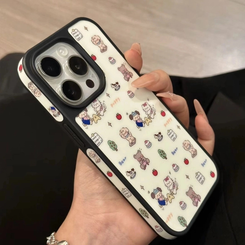 韩系小猫小狗小熊插画适用苹果16pro手机壳创意iPhone15可爱14女