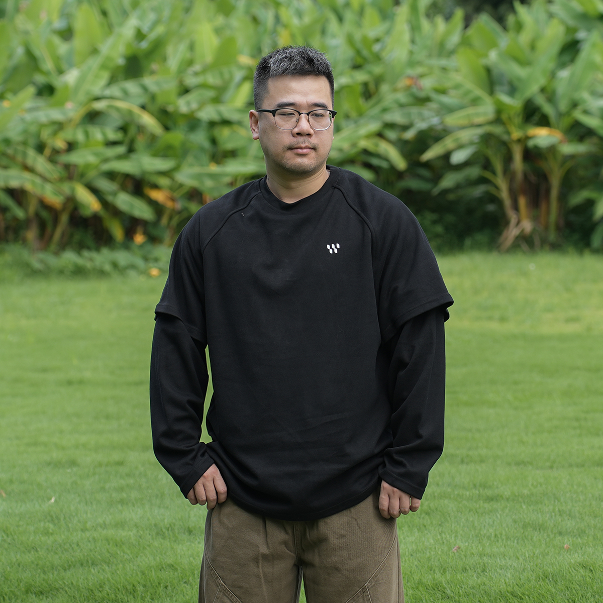 民生铺子美式假两件卫衣长袖T恤男士春秋宽松休闲圆领上衣