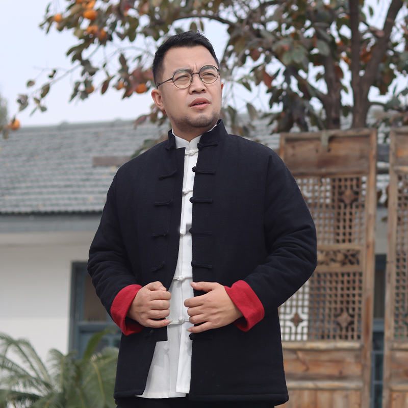 纯色冬季青年连肩唐装立领加厚棉袄立体剪裁男爷爷中式