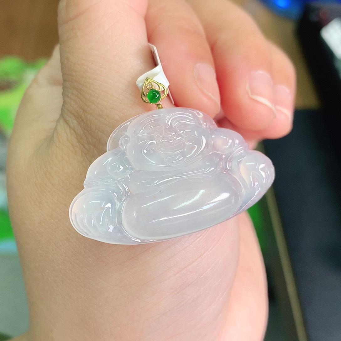 翡翠颈饰18K金镶嵌高冰佛公